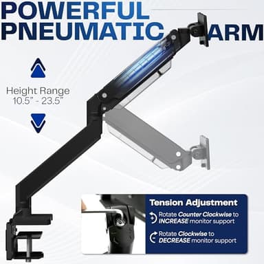 VIVO Premium Aluminum Monitor Arm for Ultrawide Screens up to 49 inches and 33 lbs, Heavy Duty Single Desk Mount, Pneumatic Height, Max VESA 100x100, Black, STAND-V101G1 - Image 4