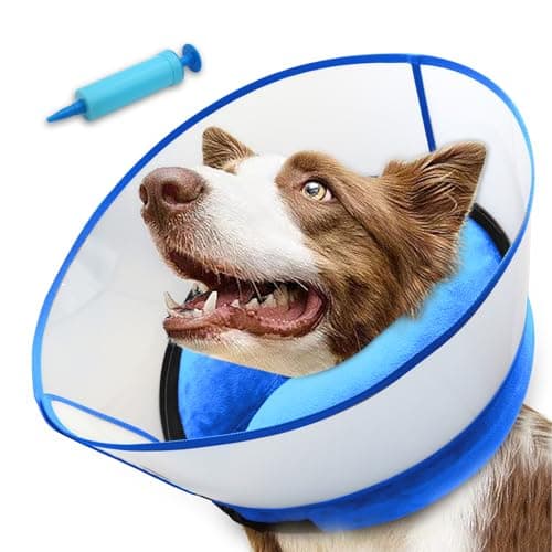 NoarWin 2-in-1 Inflatable Dog Cone Collar with Detachable Anti-Licking Shield, Soft Adjustable Elizabethan Collar for Dogs After Surgery (L, Blue) - Image 1