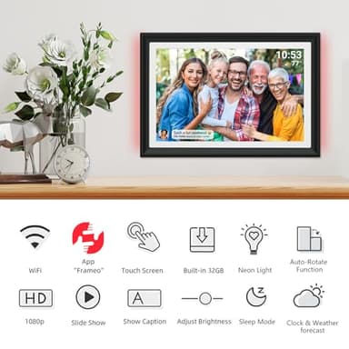 32GB FRAMEO 10.1 Inch WiFi Digital Photo Frame with LED Light, 1280x800 HD IPS LCD Touch Screen, Auto-Rotate Portrait and Landscape, 32GB Storage, Share Moments Instantly via Frameo App from Anywhere - Image 2