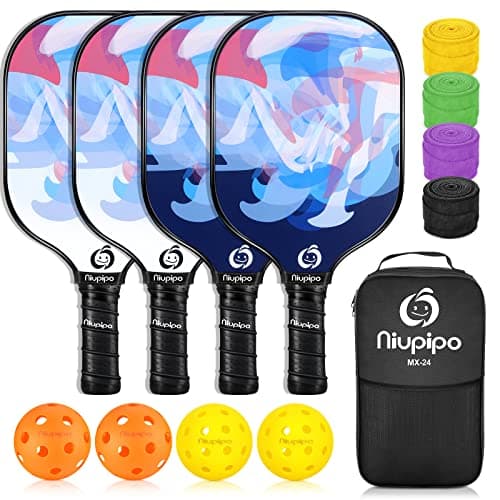 niupipo Pickleball Paddles, Pickleball Paddles Set of 4, Pickleball Paddle with Fiberglass Surface, Polypropylene Honeycomb Core, Cushion Grip, Lightweight Pickleball, Portable Carry Bag, White - Image 1