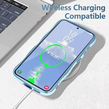 LCHULLE for Samsung Galaxy S24 Plus Case for Women Girls, Cute Wave Frame Curly Shape with Love Heart Camera Protection Cover Luxury Plating Shockproof Phone Case for Galaxy S24 Plus 5G, Baby Blue - Image 5