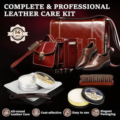 Kakalsa Shoe Shine Kit, Mens Gifts Ideas - 15PCS All-inclusive Leather Cleaner and Conditioner Kit with Saddle Soap, Mink Oil, Shoe Polishes, Shoe Brushes, Shine Sponge and more - Image 2
