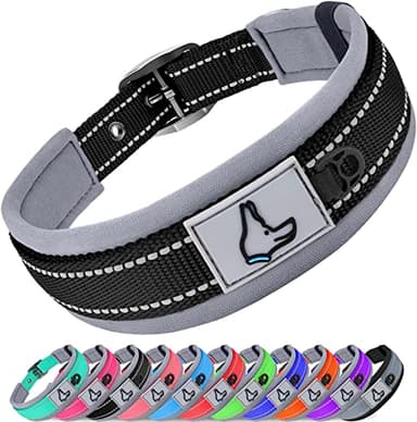 Joytale Dog Collar for Extra Large Dogs, Neoprene Padded and Adjustable, Reflective Wide Heavy Duty Pet Collars with Durable Metal Belt Buckle for Walking, Black, XL - Image 1