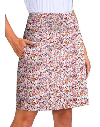 Viodia Women's 20" Knee Length Skorts Skirts Athletic Tennis Golf Skirt for Women Modest Sports Casual Summer Skirt with 5 Pockets Orange Pink Floral M - Image 1