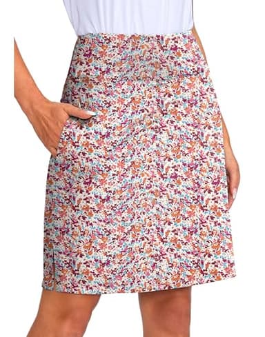 Viodia Women's 20" Knee Length Skorts Skirts Athletic Tennis Golf Skirt for Women Modest Sports Casual Summer Skirt with 5 Pockets Orange Pink Floral M - Image 1