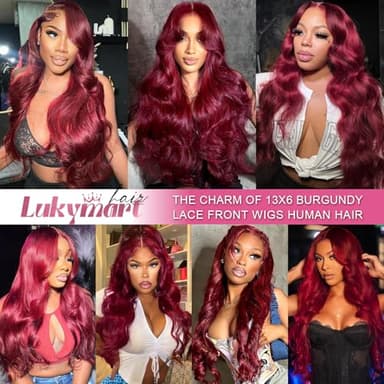 Lukymart 28 Inch 99J Burgundy Lace Front Wigs Human Hair 13x6 HD Transparent Body Wave Lace Front Wigs Pre Plucked 99j Burgundy Red Wine Glueless Human Hair Wigs for Women - Image 6