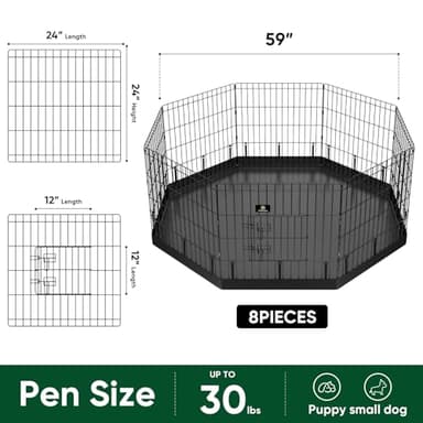 PJYuCien Dog Playpen, 8 Panels 24’’H Dog Pens Indoor with Bottom Pad, Metal Foldable Pet Puppy Exercise Fence Crate Kennel, Better for Small Animals,Black - Image 2