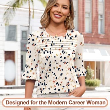 Blingfit Blouses for Women Trendy Tops 3/4 Sleeve Shirts Summer Blouse Casual Dressy Basic Floral T-Shirts Lightweight Work Tops M - Image 4