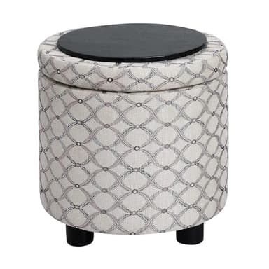 Convenience Concepts Designs4Comfort Accent Storage Ottoman 15.75" - Round Modern Upholstered Foot Stool with Tray Lid for Living Room, Family Room Storage Ottoman Seat, Ribbon Pattern Fabric - Image 6