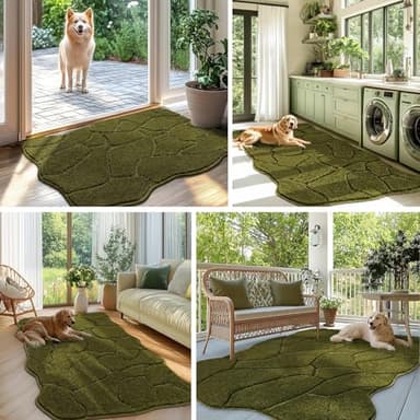 Large Dog Door Mat for Muddy Paws, 24x59 Absorbent Dirt Trapper Long Door Mat, Non-Slip Washable Mud Mat for Dogs, Polyester Microfiber Soft Pet Rug Mat for Entryway, Mud Dog Paws, Patio (Olive Green) - Image 6