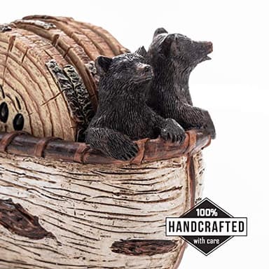 Bear Coasters Set of 6 Full Size Rustic Coasters in Handmade Canoe with Adorable Black Bear Figurines | Black Bear Log Cabin Decorations, Rustic Lodge Decor for The Home - Image 4