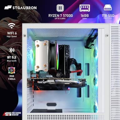 STGAubron RGB PC Computer Desktop, AMD Ryzen 7 5700G up to 4.6G, 16GB DDR4, 1TB SSD, WiFi 6 & BT 5.2, RGB Fan x4, RGB Keyboard & Mouse, Windows 11 Home - Image 3