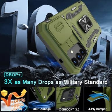 DEERLAMN Case for Samsung Galaxy S25+ Plus 6.7-Inch with Slide Camera Cover+Screen Protector(1 Pack), Rotated Ring Kickstand Military Grade Shockproof Protective Cover-Olive Green - Image 4