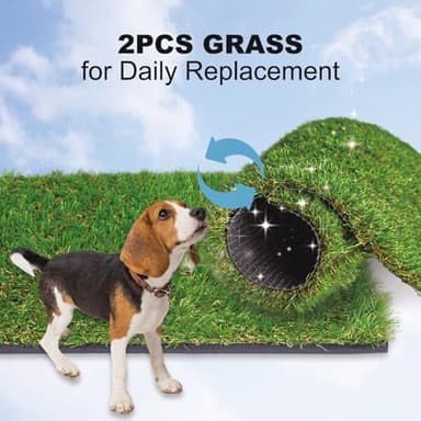 HQ4us Dog Grass Pad with Tray Medium 31”×21” Dog Litter Box Toilet with 2×Artificial Grass for Dogs with Hemmed Edge, Pee Pads for Dogs, Realistic, Less Stink, Potty for Balcony - Image 3