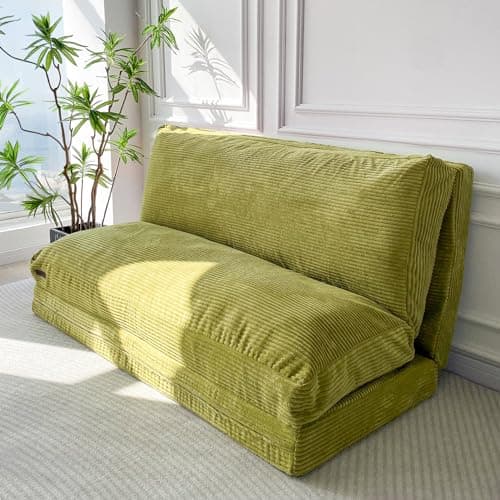 MAXYOYO Bean Bag Bed Folding Sofa Bed Floor Mattress for Adults, Extra Thick and Long Floor Sofa with Corded Washable Cover, Green, 30x95 Inch - Image 1
