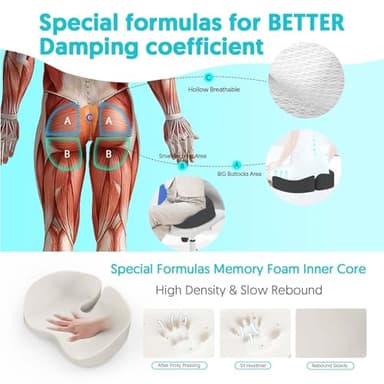 Seat Cushion for Office Chairs - Tailbone & Sciatica & Hip & Coccyx & Low Back Pain Relief Pillow - Memory Foam Pressure Relief Cushion for Long Sitting for Gaming, Compute, Desk Chair, Car Seat - Image 5