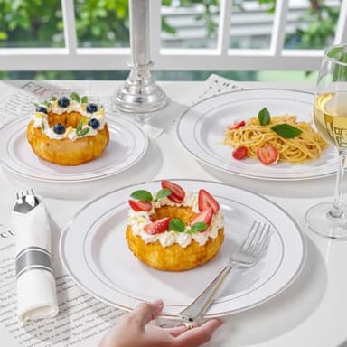 WDF Partyware 350 Pcs Silver Plastic Plates - Silver Dinnerware Set of 50 Dinner Plates 50 Dessert Plates 50 Silverware 50 Napkins 50 Cups for Party&Wedding - Image 8