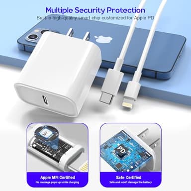 10Foot Fast iPhone Charging Cable,3-Pack Super Fast i Phone Charger USB C Charging Block Wall Charger PD Adapter with 10FT Type C to Lightning Cable Cord for iPhone 14/13/12/11ProMax/XS Max/XS/XR/8/SE - Image 4