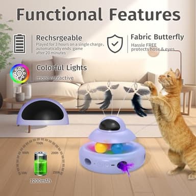 MOHAYA Cat Toy,Purple 4-in-1 Interactive,Cat Toys for Bored Indoor Adult Cats,Electric Flying Butterfly,Rechargeable Automatic Toy,Moving Ambush Feather,Track Balls - Image 6