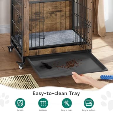 YITAHOME Dog Crate Furniture with Cushion, Dog Kennel Indoor with Wheels, 27" Dog Cage with Double Doors for Small Dog (Rustic Brown) - Image 5