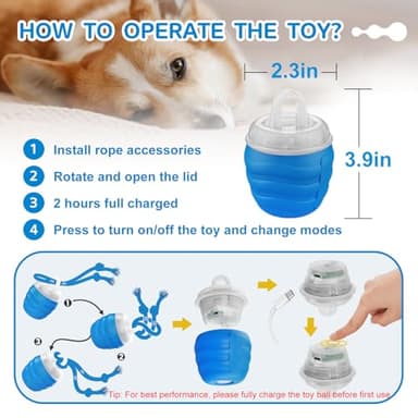 Huimpet Interactive Dog Toys, [2025 Newly Upgraded] Interactive Dog Ball for Medium/Large Dogs, Automatic Moving Dogs Toy Wicked Ball for Boredom & Training, Play Music, USB Rechargeable(Blue) - Image 7