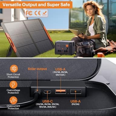 ZOUPW 100W Portable Solar Panel,Camping Essentials, 20V ETFE Foldable Solar Charger for Power Station,QC3.0 USB-A &Type-C Output,23.5% High Efficiency IP67 Waterproof for Camping RV Hurricane - Image 6