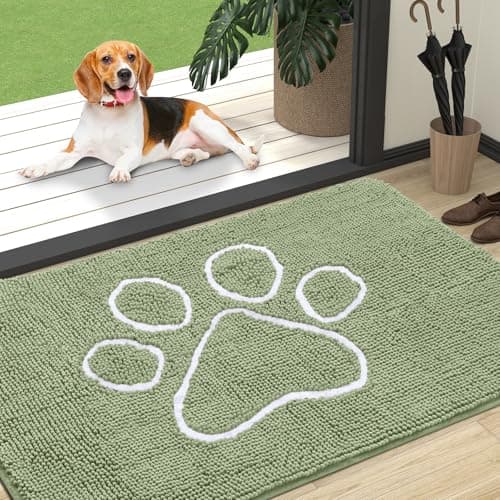 OLANLY Door Mat for Muddy Dog Paws 47x32, Ultra Absorbent Chenille Mud Doormat with Paw Print Design, Non-Slip Washable Doormat for Indoor Entryway, Quick-Dry Pet Bed Mats for Dirty Dogs, Sage Green - Image 1
