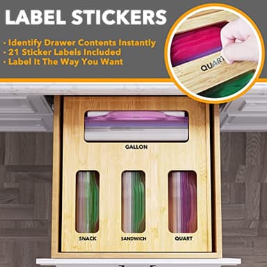 SpaceAid Bag Storage Organizer for Kitchen Drawer, Bamboo Organizer, Compatible with Gallon, Quart, Sandwich and Snack Variety Size Bag (1 Box 4 Slots, Natural, 2" High) - Image 4