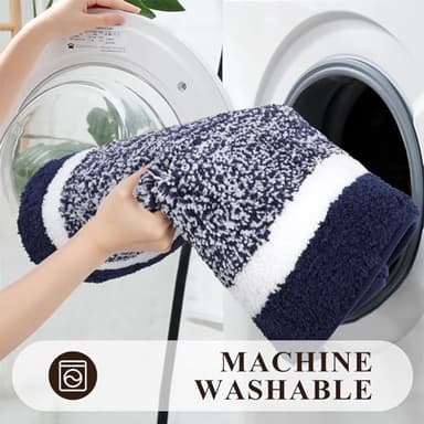 Pauwer 3 Piece Bath Mat Set, Non-Slip Plush Rugs, Absorbent Shaggy Set With U-Shaped Contour Toilet Mat for Bathroom, Bedroom, Living Room, Navy - Image 6