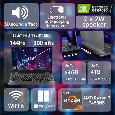 Lenovo LOQ 15 AI Gaming Laptop with Copilot, 15.6" FHD 144Hz, AMD Ryzen 7 7435HS, NVIDIA GeForce RTX 4070, 64GB DDR5 RAM, 2TB SSD, Backlit KB, Bundle with PCO Notebook Folding Radiator, Laptop Cooler - Image 4