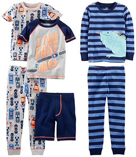 Simple Joys by Carter's Boys' 6-Piece Snug Fit Cotton Pajama Set, Grey Cars/Navy Stripe/Text Print, 3T - Image 1