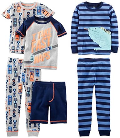 Simple Joys by Carter's Boys' 6-Piece Snug Fit Cotton Pajama Set, Grey Cars/Navy Stripe/Text Print, 3T - Image 1