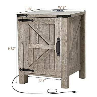 OKD Nightstand with Charging Station, 18 Inch Farmhouse End Table with Barn Door and Adjustable Storage Shelf, Rustic Wood Sofa Side Table w/Magnetic Door for Living Room, Bedroom, Light Rustic Oak - Image 7