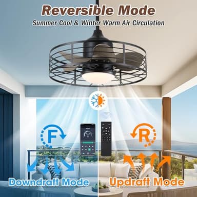 jazimar Outdoor Caged Ceiling Fan with Lights, 20" Waterproof Plug-in Fixtures, App/Remote Control, 3 Color Temperatures LED, 6 Speed Reversible DC Motor, for Indoor Farmhouse Porch Patios - Image 6