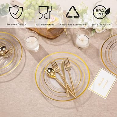 I00000 100Pcs Small Clear Gold Dessert Plates,Clear Disposable Plates with Gold Rim 7 Inch,Premium Hard Fancy Small Plates,Perfect for Birthday and Wedding - Image 2