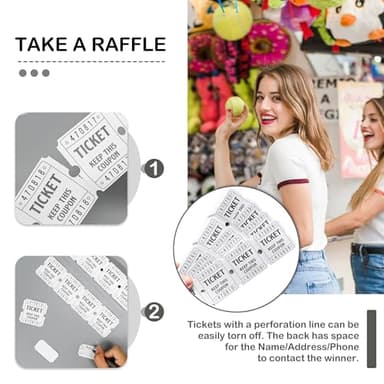 DGBDPACK 250 White Raffle Tickets, 50/50 Raffle Tickets, Double Tickets for Festivals, Carnivals, School Events, Baby Showers, Summer Parties - Image 4