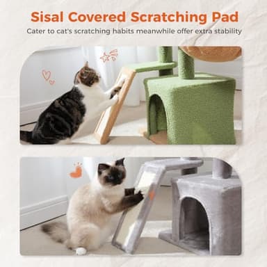 PETEPELA Cactus Cat Tree for Indoor Cats, 32'' Small Cat Tower Cat Condo with Sisal Scratching Ramp, Cozy Hammock and Removable Top Bed Perch for Kittens, Green - Image 7