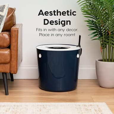 IRIS USA Cat Litter Box, Large Top Entry with Litter Catching Lid and Scoop, Dog Proof, Cat Box Enclosure, Navy/White - Image 2