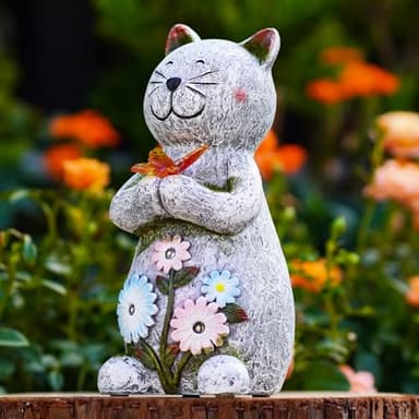 Tiejiajiang Solar Cat Statue Hold a Butterfly - Outdoor Solar Statues Garden Decor - Unique Design Ideal Gifts for Women,Mom - Image 6