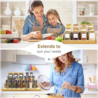 Lenwi Spice Rack Organizer for Cabinet, 3 Tier Expandable Bamboo Spice Storage, Great for Kitchen Cabinet, Cupboard,Pantry and More - Image 6