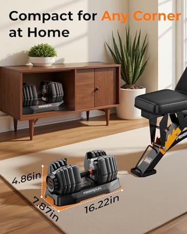 FEIERDUN Adjustable Dumbbell Set,5-52.5lb Free Weight Dumbbells, 15 in 1, Quick Adjust Weight Set with Non-slip Handles and Tray, Dumbbells for Home Gym Exercise Strength Training, Unisex（Pair） - Image 8