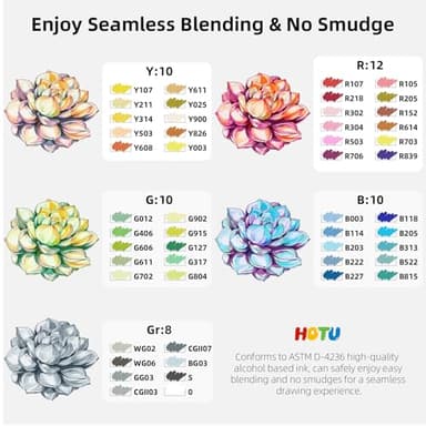 HOTU Alcohol Markers Brush and Fine Tip 50 Colors Dual Tips Art Marker Set Alcohol-based Sketch Pens with Carrying Case，Non-Bleeding Pad for Art Enthusiast Adults Coloring Illustration - Image 3