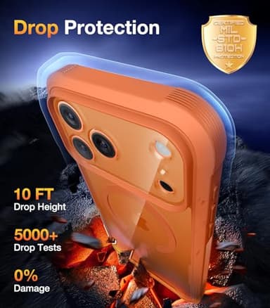 Diaclara Magnetic Designed for iPhone 17 Pro Case Full Body Bumper,[Compatible with MagSafe] Military Drop Proof Cover with Built-in Touch Sensitive Anti-Scratch Screen Protector,Orange - Image 3