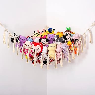 YKBU Stuffed Animals Hammock Corner Hanging Net with Wooden Beads Macrame Stuffed Animal Storage Ideas Plush Holder Toy Organizer for Boho Nursery Playroom Bedroom Kids Room Decor (cream, X-Large) - Image 7