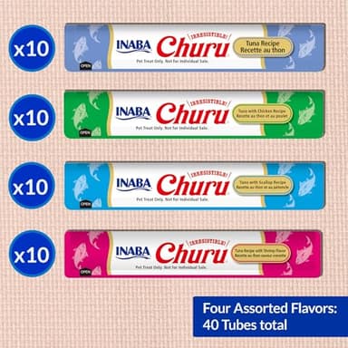 INABA Churu Cat Treats, Grain-Free, Lickable, Squeezable Creamy Purée Cat Treat/Topper with Vitamin E & Taurine, 0.5 Ounces Each, 40 Tubes, Tuna & Seafood Variety Box - Image 3
