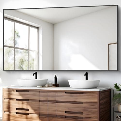 BONEWEI Bathroom Mirror,30x60 inch Large Wall Mirror for Bathroom Wall Mounted Black Rectangle Corner Mirrors,Black Bathroom Mirror for Living Room,Farmhouse,Bedroom Entryway,Horizontal/Vertical - Image 1
