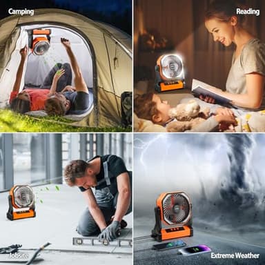 20000mAh Camping Fan, Rechargeable Battery Operated with 360° Rotatable Hook, 400 Lumes Light, 270° Pivot, 4 Speeds, 58Hrs Battery Powered Fan for Outdoor Tent Car Trip BBQ Hurricane Power Outages - Image 7