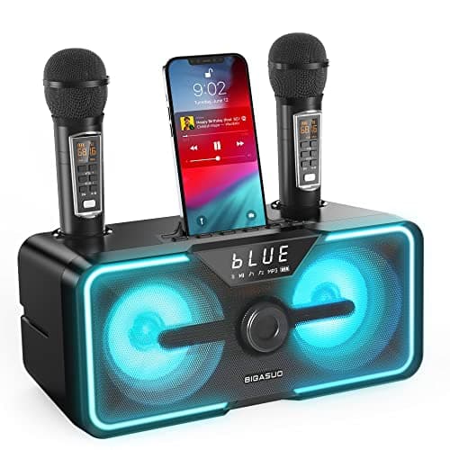 Karaoke Machine for Adults Kids with 2 UHF Wireless Microphones, BIGASUO Portable Bluetooth Singing PA Speaker System with LED Lights for Home Party, Wedding, Church, Picnic, Outdoor/Indoor - Image 1