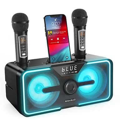 Karaoke Machine for Adults Kids with 2 UHF Wireless Microphones, BIGASUO Portable Bluetooth Singing PA Speaker System with LED Lights for Home Party, Wedding, Church, Picnic, Outdoor/Indoor - Image 1