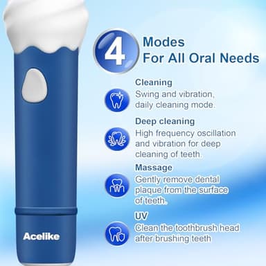 Acelike UV Self Clean Kids & Toddlers Electric Toothbrush | Improve Safe and Hygiene | Soft Bristles | Easy-Grip Silicone Handle | 4 Modes & 2-Min Timer | One Charge Last 60 Days | Age 3+ (Blue) - Image 4